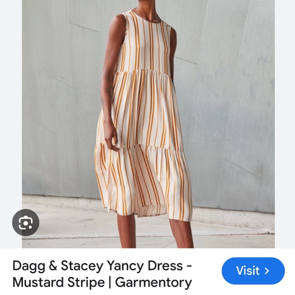 Dagg & Stacey Yancy dress mustard stripes beige midi loose fit open back dress